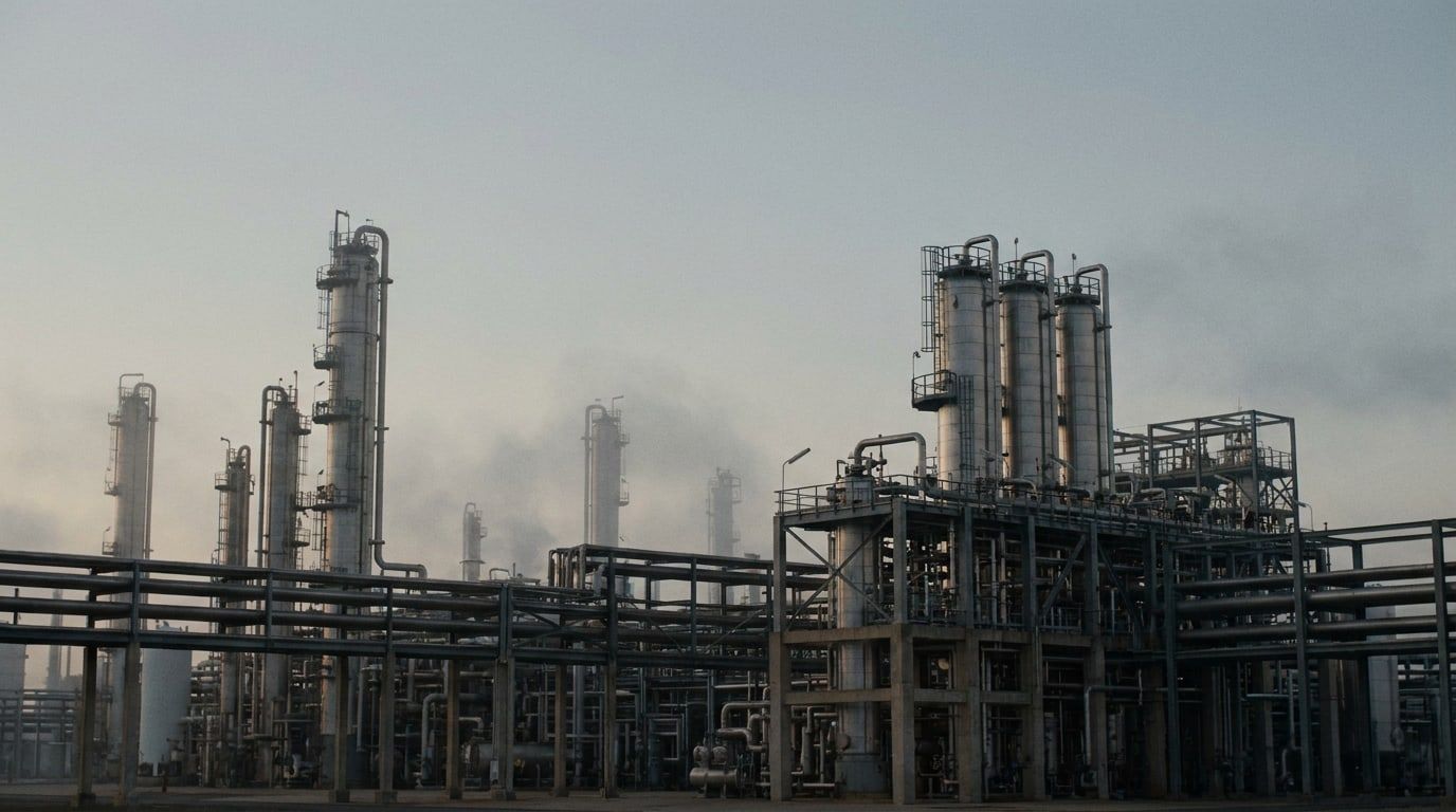 Hydrogen and LNG plant at dusk